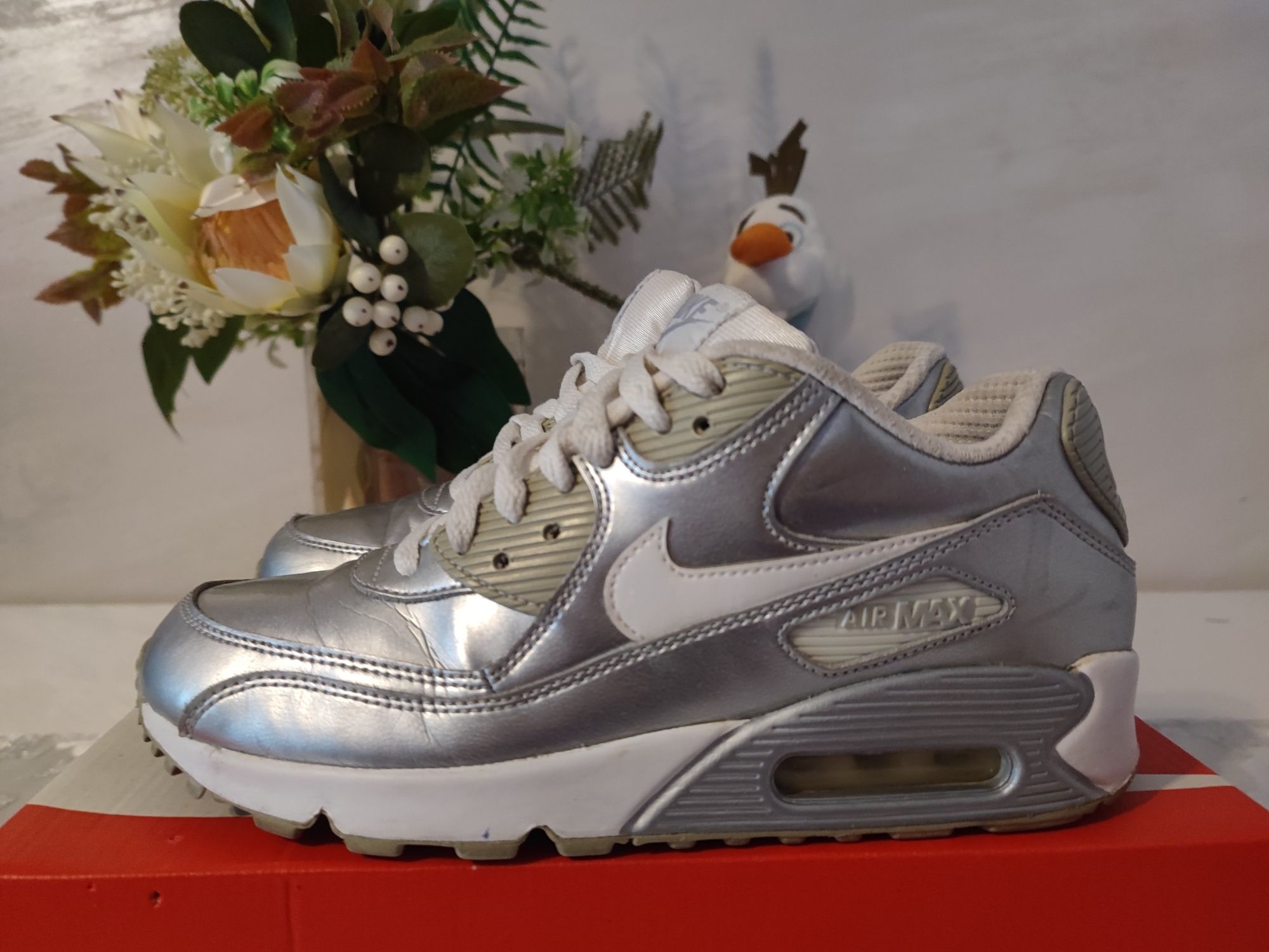 Nike Air Max 90 Premium Leather Metallic Silver