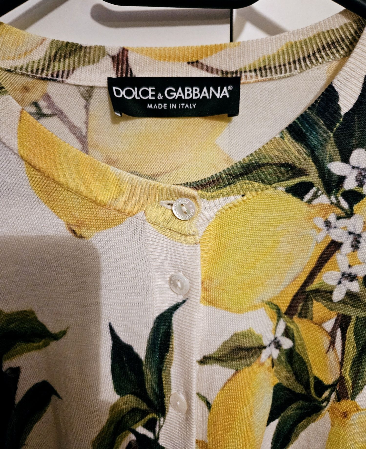 Kremowy sweter top Dolce Gabbana cytryny kaszmir