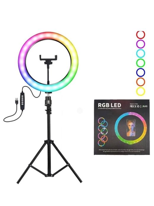 Кільцева лампа 36см RGB та біле світло + штатив 2 метри