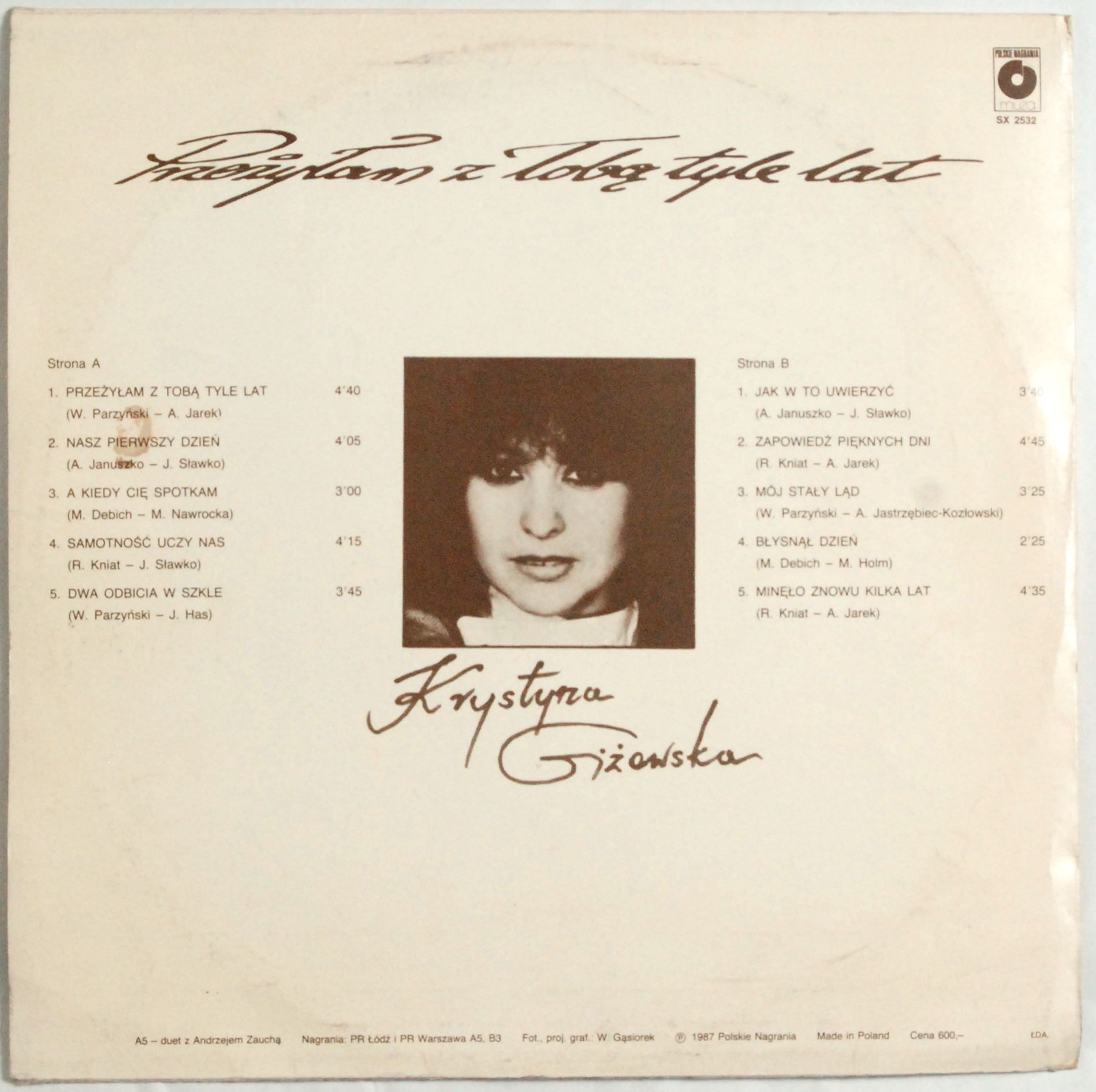 Krystyna Giżowska - Przeżyłam z tobą tyle lat (SX 2532)