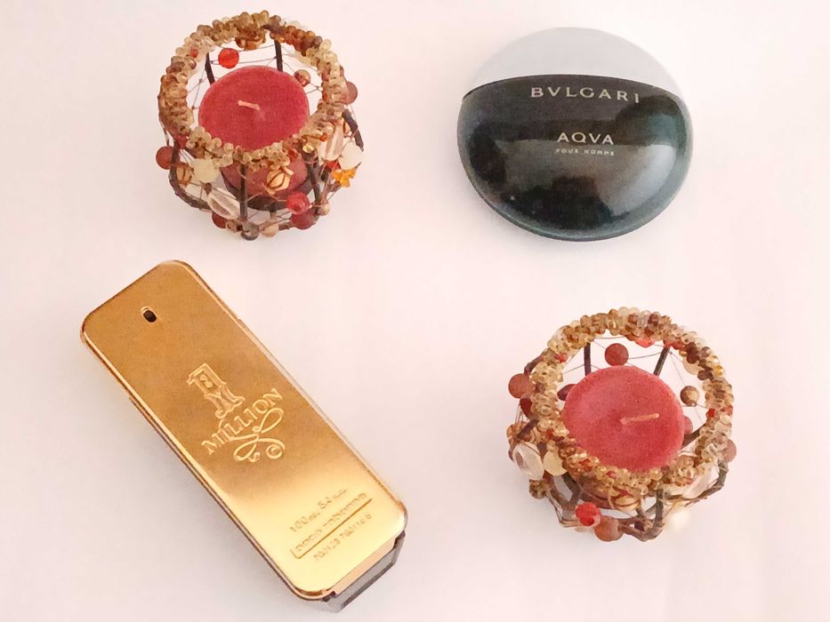 Recipientes dos Perfumes Paco Rabanne e Bvlgari