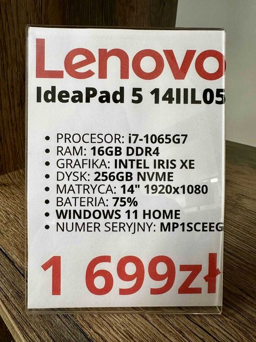 Laptop Lenovo IdeaPad 5 14IIL05 i7-1065G7/16GB/256GB/WINDOWS gwarancja
