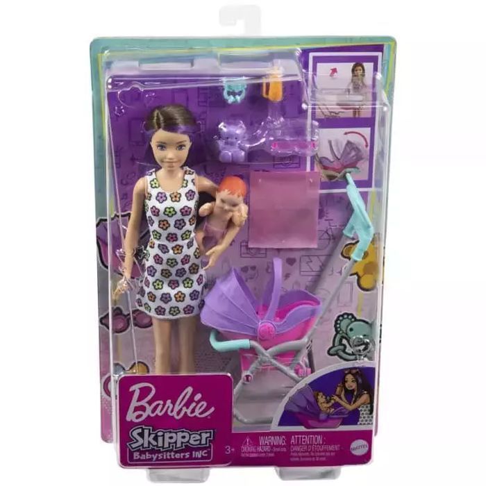 Barbie. GXT34 Opiekunka Skipper + wózek + bobas. Barbie