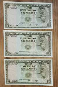1ª ou 3 Notas Novas de 20$ - 1967 - Timor - Números Seguidos