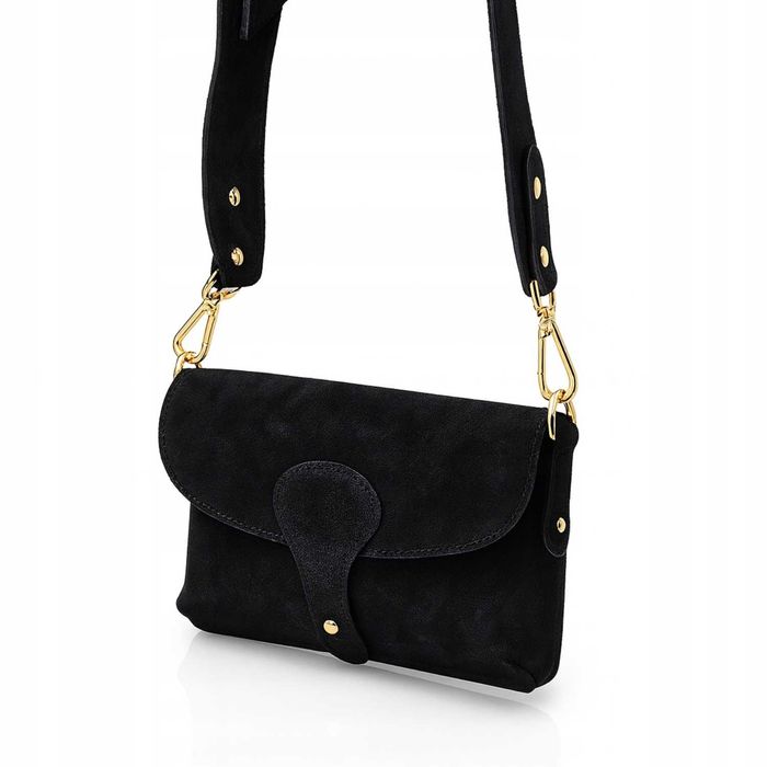 LAURA BIAGGI Torebka Damska Crossbody Czekolada Zamsz Naturalny Skóra