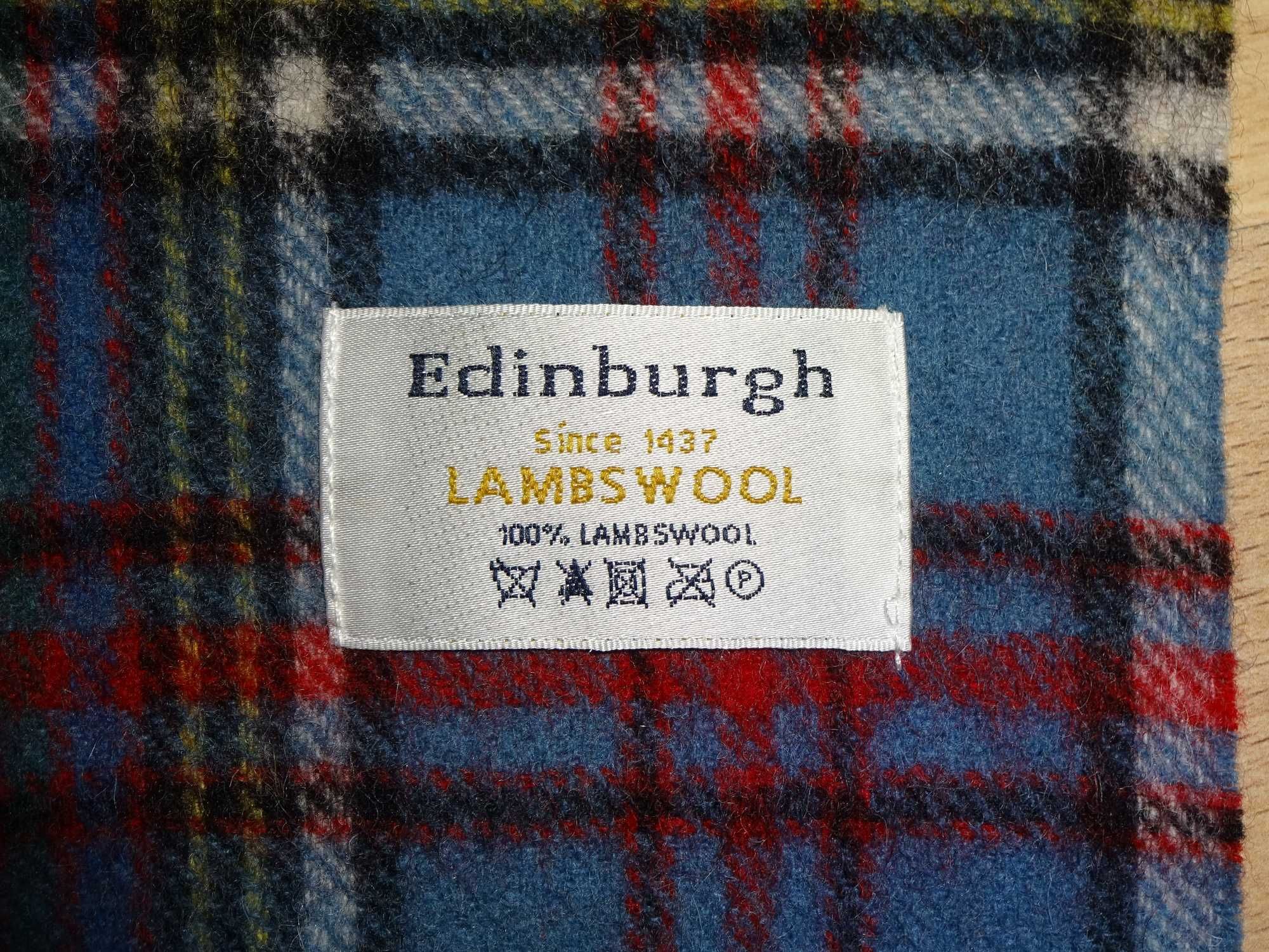 EDINBURGH 100% Lambswool LUX wełniany męski szal szalik w kratkę