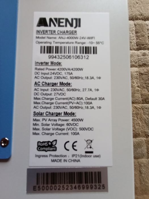 Інвертор ANENJI ANJ-4000W-24V-WIFI. Інвертор гібрідний. Инвертор.