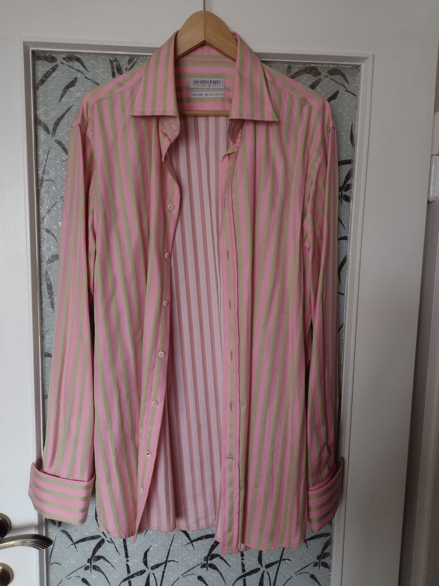 Koszula męska różowo-seledynowa XL