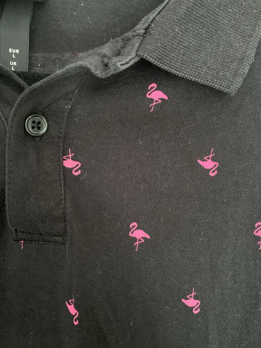Męska Czarna koszulka polo z flamingami H&M