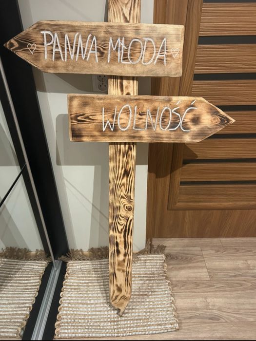 Drogowskaz ślubny drewniany handmade – do domu Panny Młodej, 150 cm