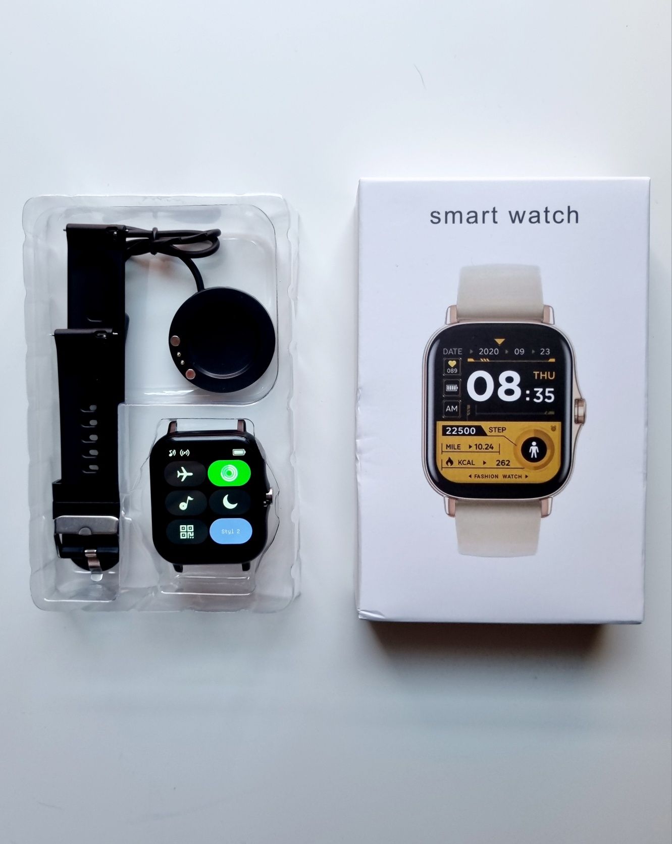 Czarny smartwatch zestaw