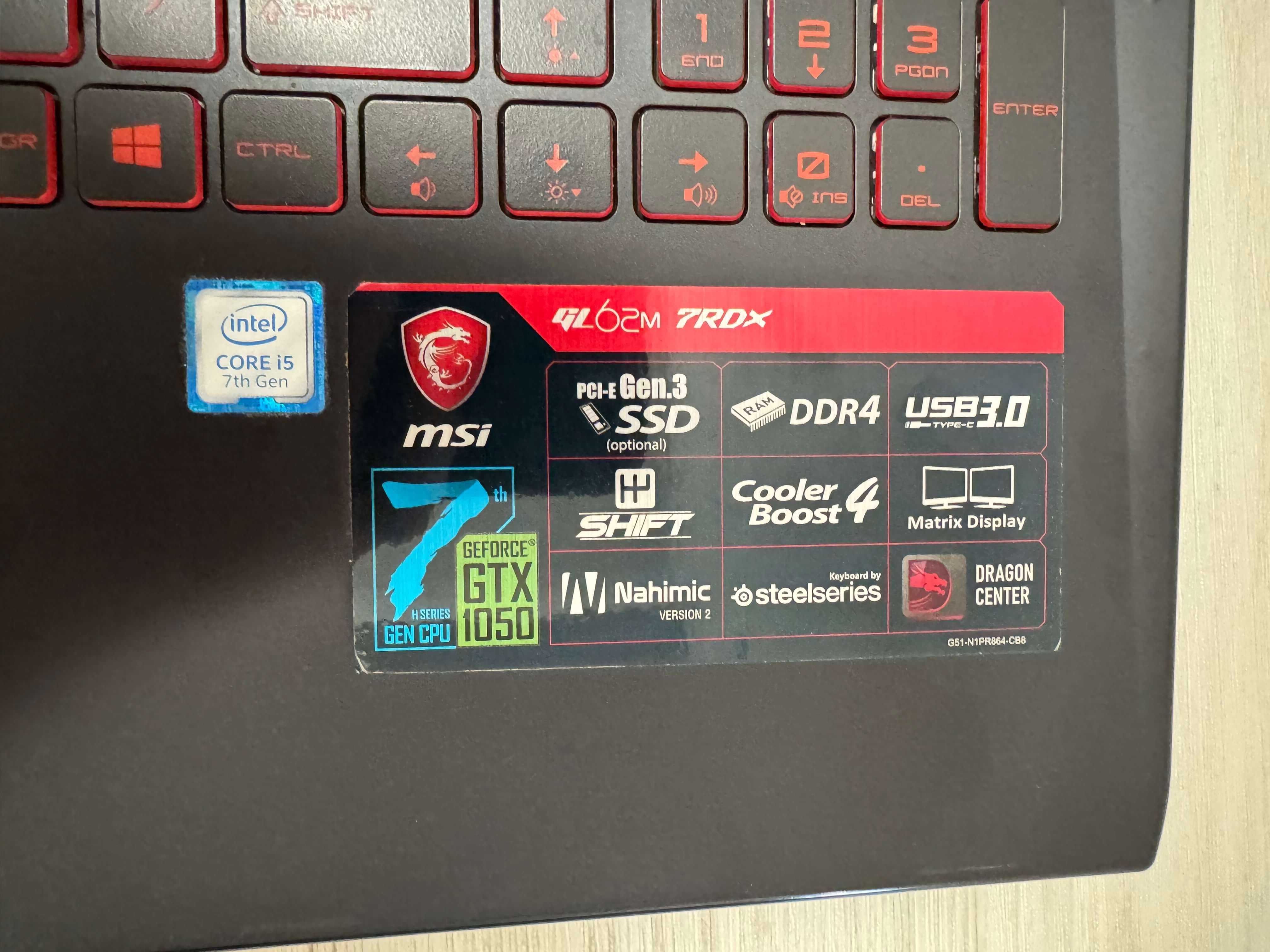 Laptop MSI GL62M 7RDX  15,6” i5-7300HQ GTX 1050 8GB RAM