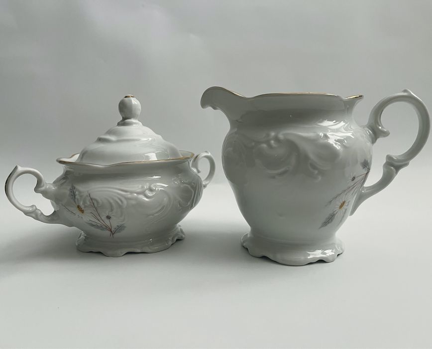 Porcelanowa cukiernica i mlecznik. Wałbrzych, PRL