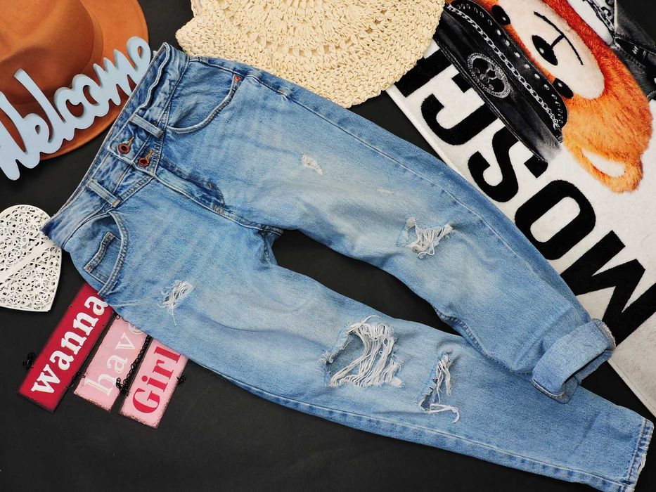 Amisu spodnie jeans mom dziury 34