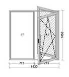 Okno trzyszybowe aluminiowe - szerokość 1430 mm, wysokość 1450 mm