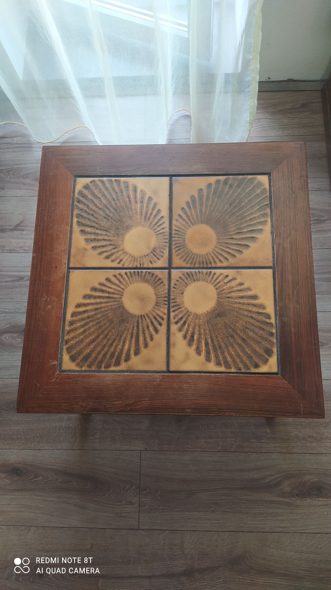 Вінтажний дерев'яний Стіл журнальний з керамічною плиткою
