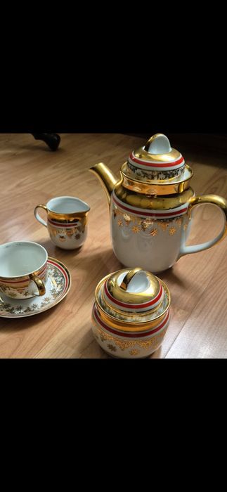 Zestaw do kawy/herbaty porcelana Krzysztof złoty