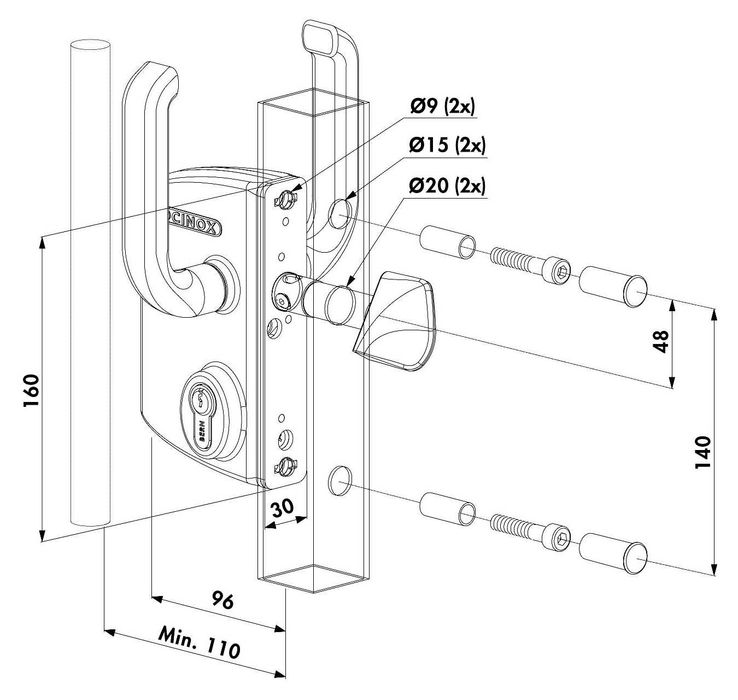 Zamek przemysłowy do bram przesuwnych