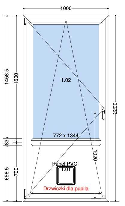 drzwi balkonowe z DRZWICZKAMI DLA KOTA PSA 1000x2200mm