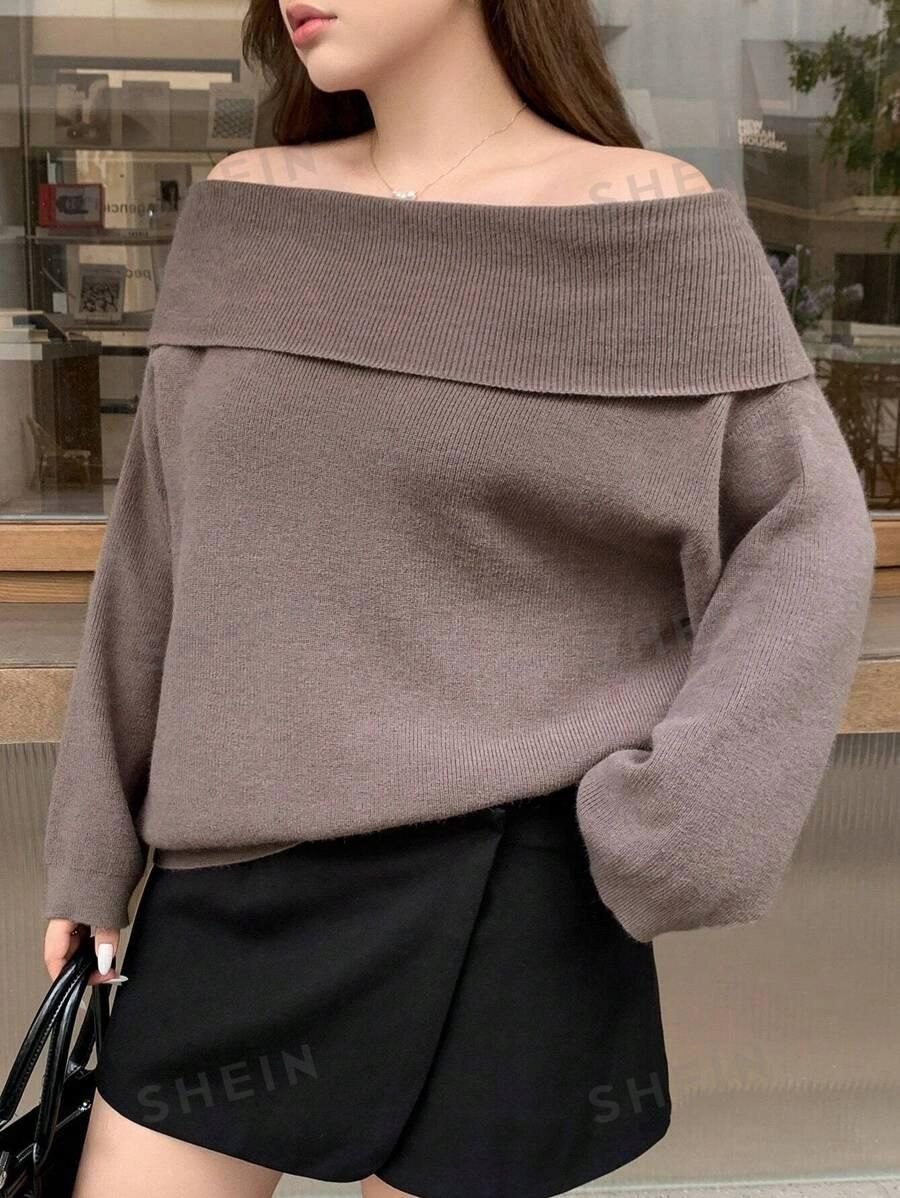 Sweter brązowy damski odkryte ramiona 4xl 52