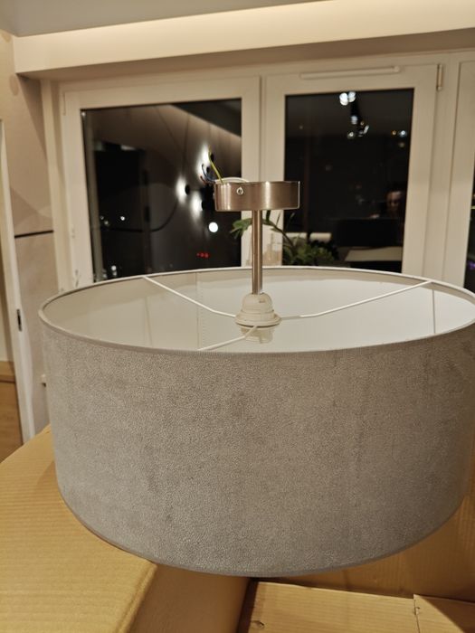 Lampa sufitowa, szara, welurowy abażur