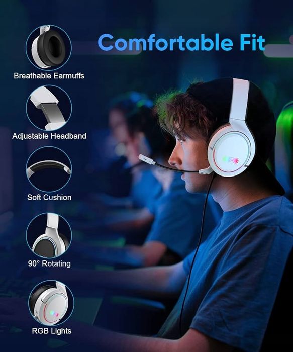 Słuchawki bezprzewodowe nauszne PC Gamingowe Białe