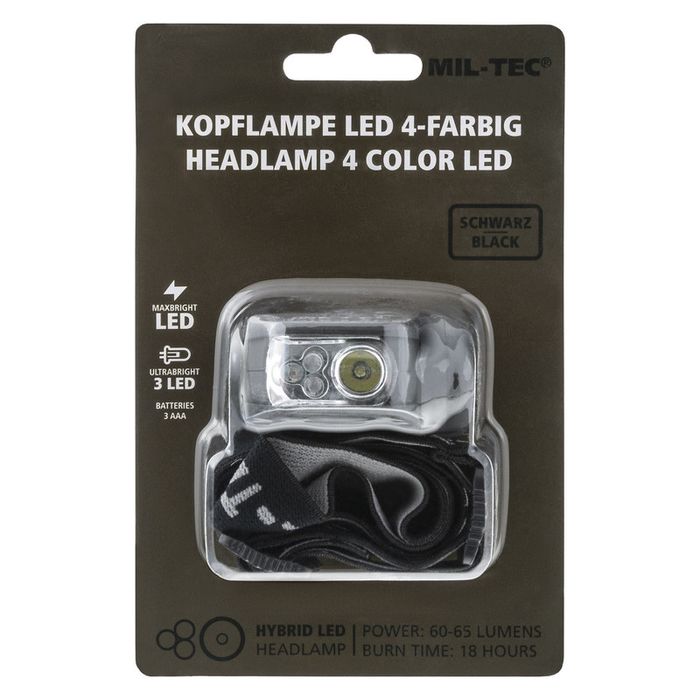 Ліхтар налобний Mil-tec (Мілтек) 4 Led LUXEON/Фонарь налобный 4 цвета