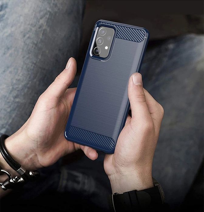 Carbon Case elastyczne etui pokrowiec do Samsung Galaxy A72 niebieski