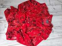 Elegancka czerwono-czarna koszula w kwiaty z falbankami, Primark, XS/s