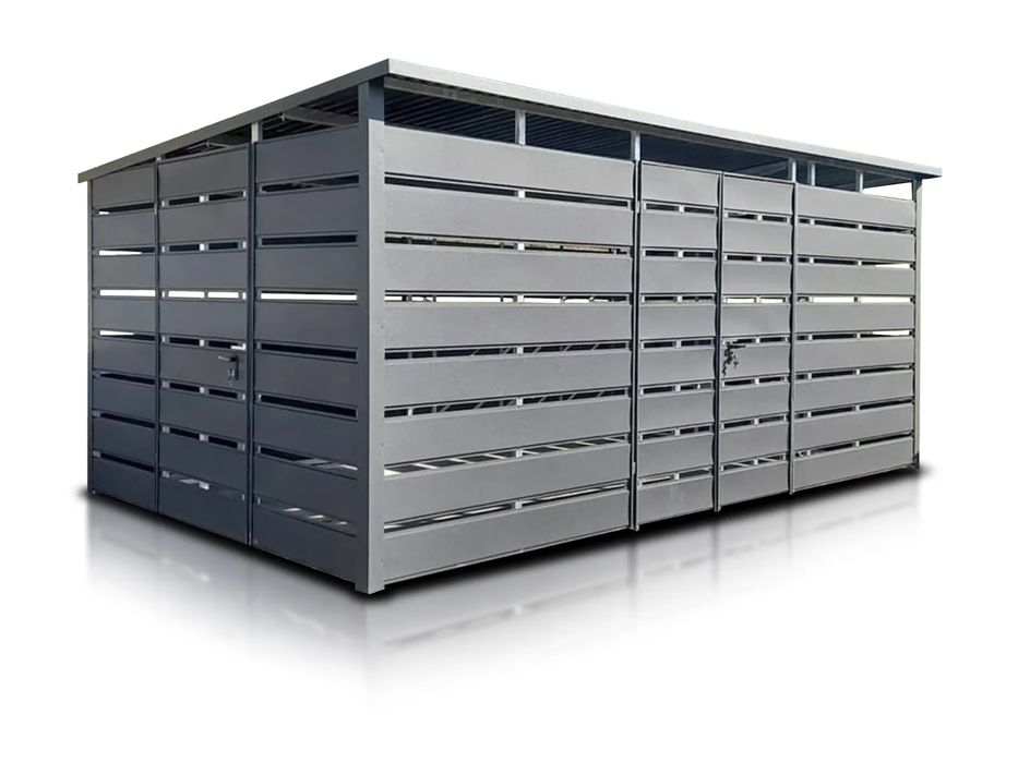 Wiata śmietnikowa 5x3 m - Dach jednospadowy, Brama dwuskrzydłowa  II g