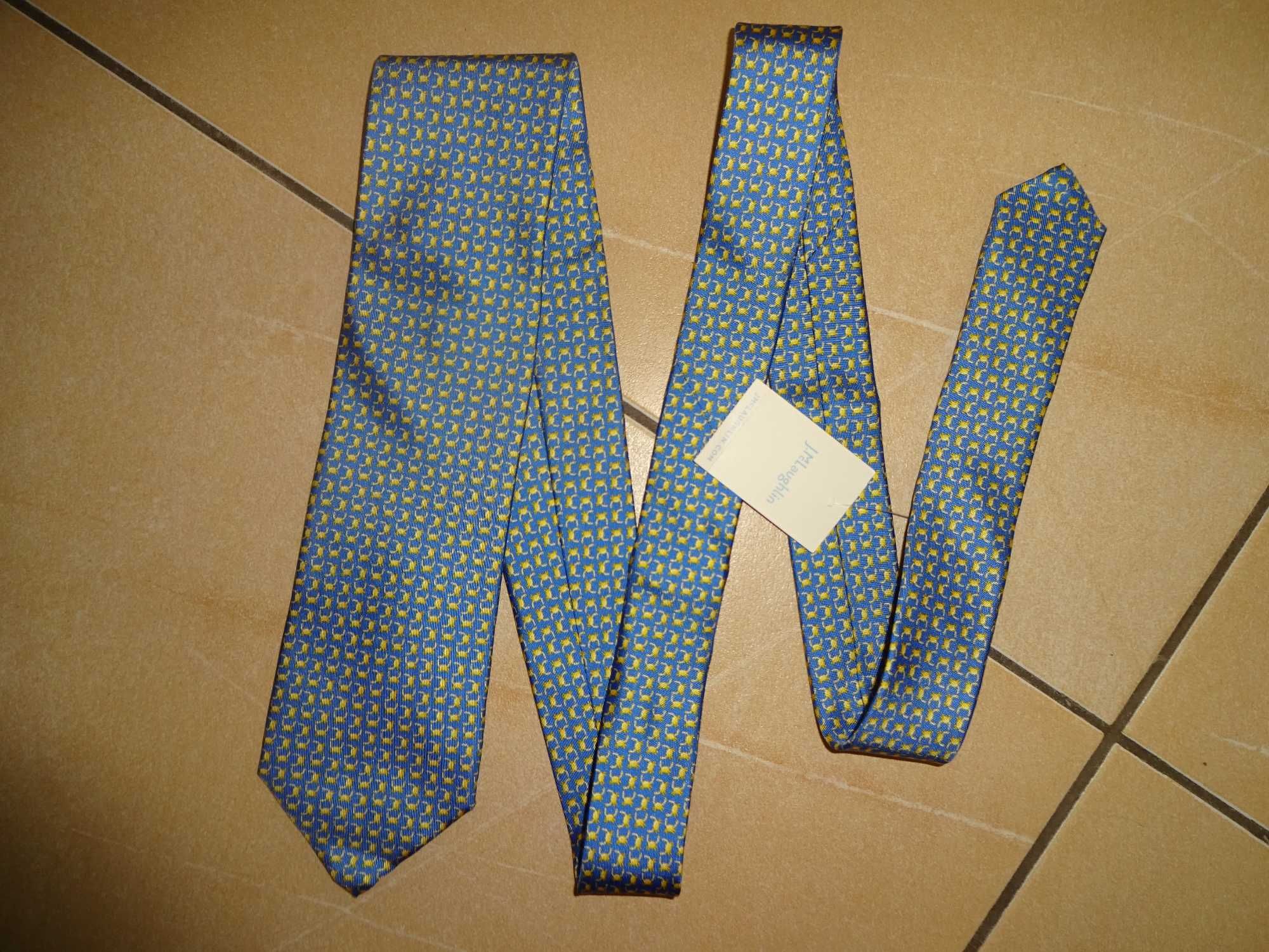 J. Mc LAUGHLIN Italy SILK niebieski błękitny jedwabny krawat w KRABY