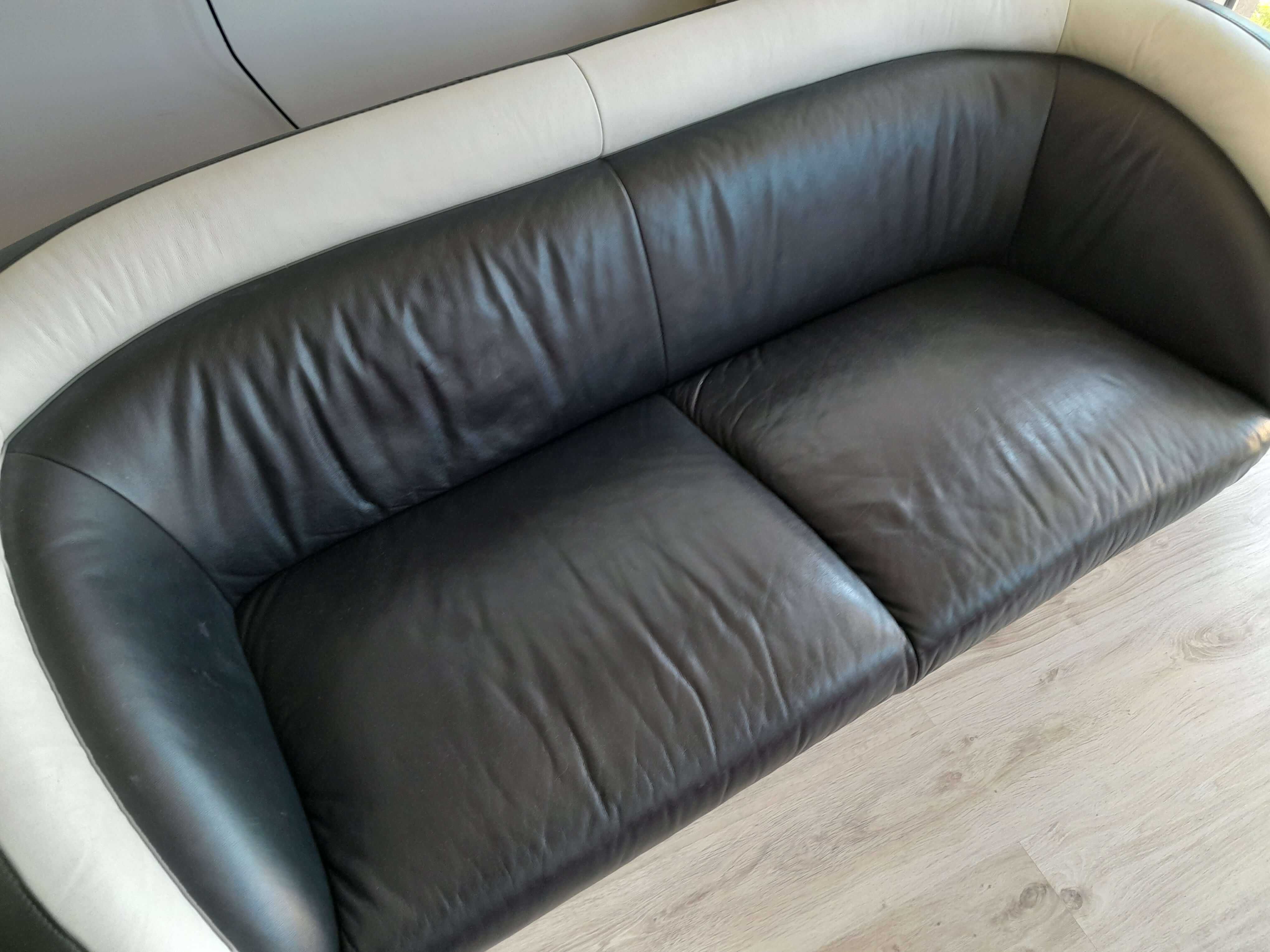 Sofa kanapa nierozkładana 3-osob, skórzana + eko skora, stan b. Dobry