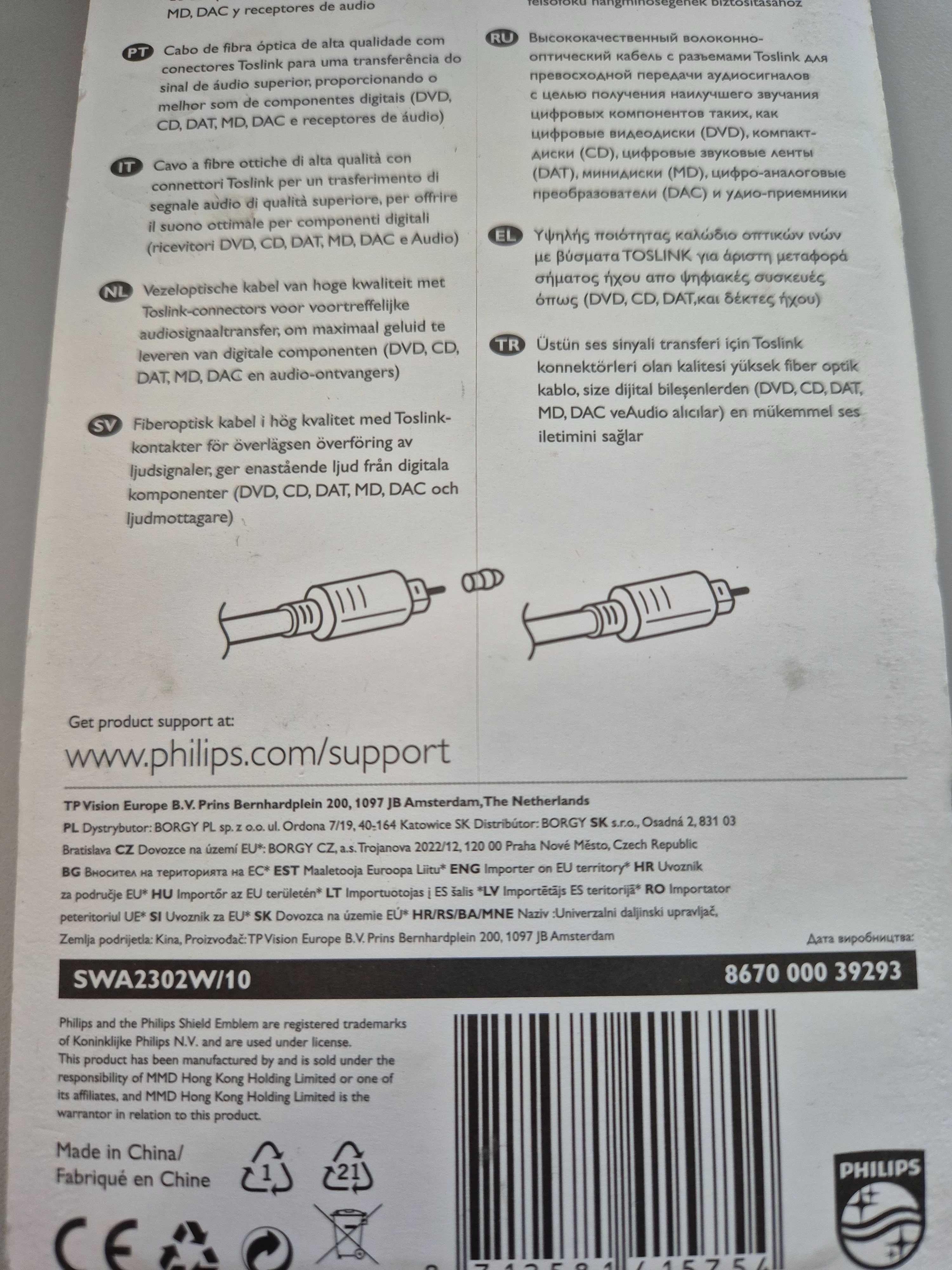 kabel światłowodowy z wtykami toslink audio