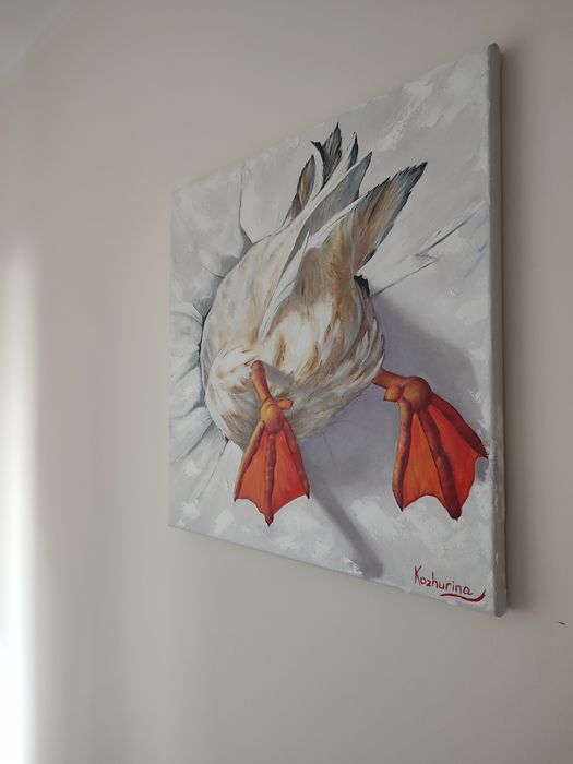 Obraz olejny na płótnie "Gęś w ścianie" 40*40 cm