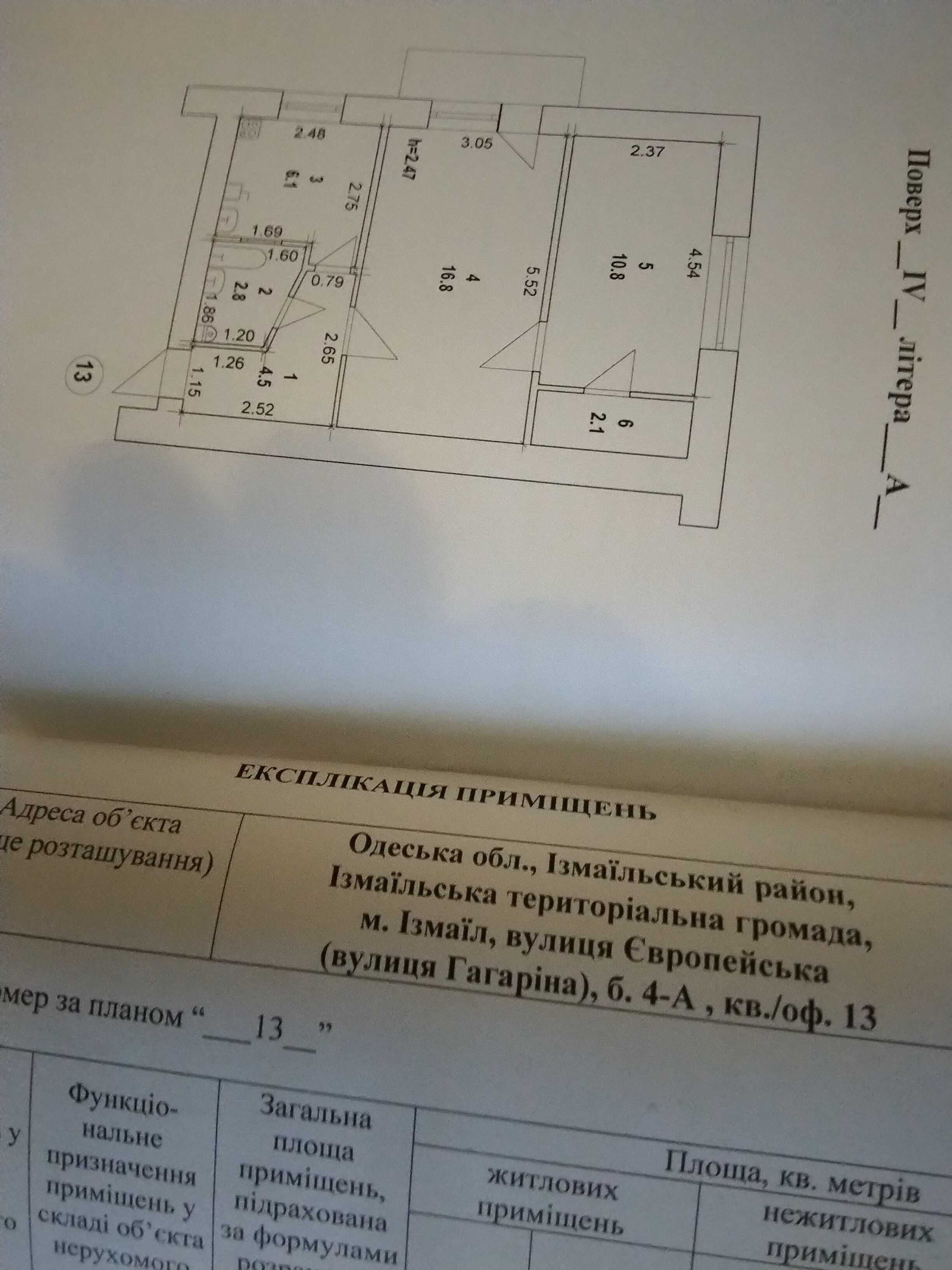 Продам в Измаиле 2-х комнатную квартиру Европейская жилое состояние