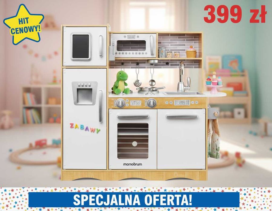 Elegancka kuchnia drewniana XXL LED + akcesoria dla dzieci 3+