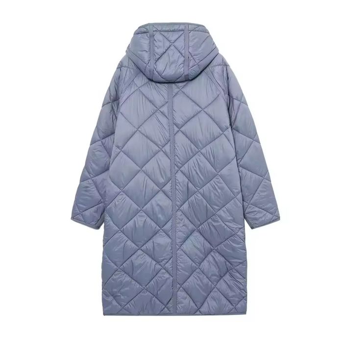 Довге стьобане пальто з капюшоном р.L