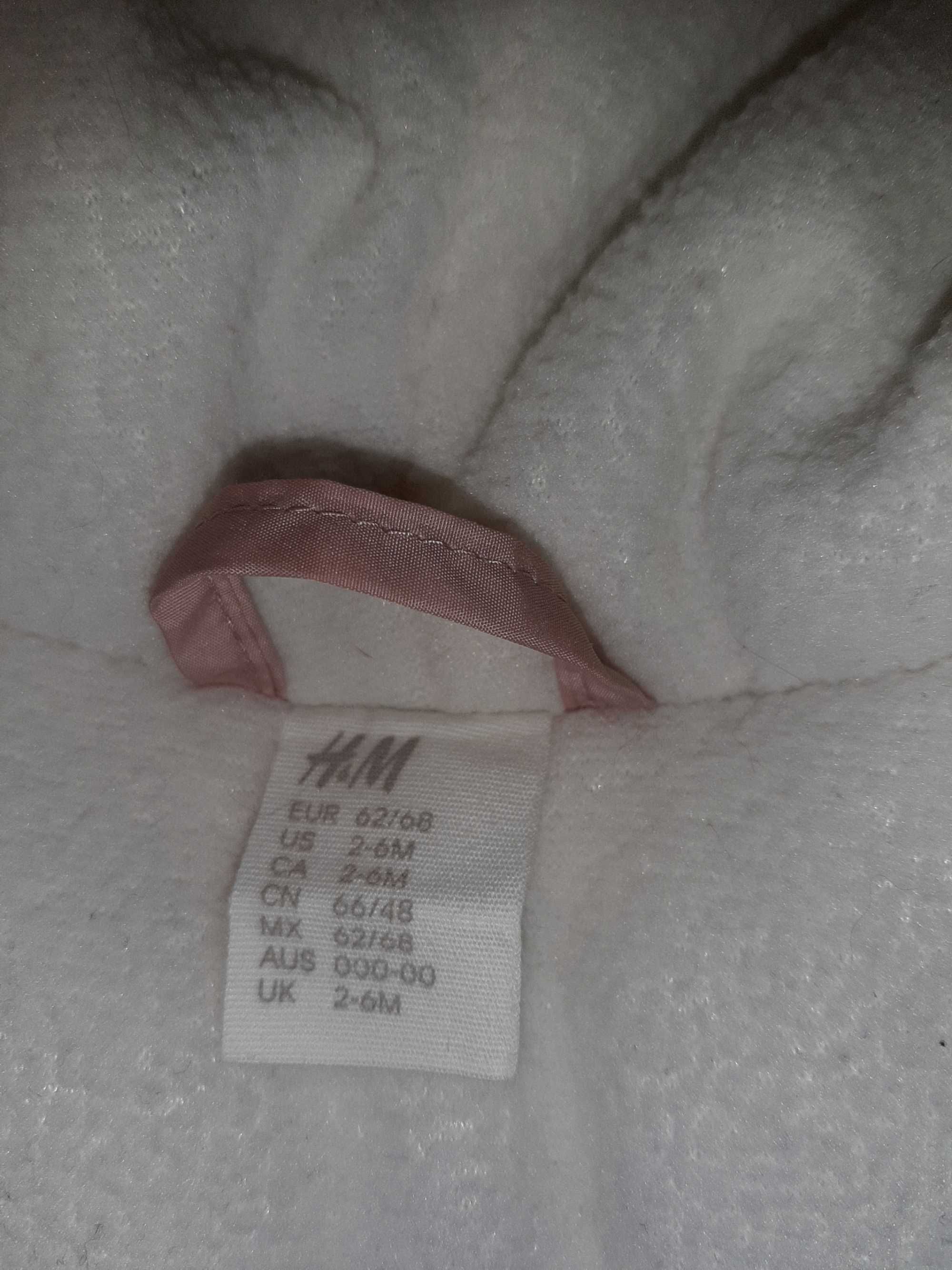 Różowy, watowany, zimowy kombinezon niemowlęcy H'M, rozmiar 62/68.