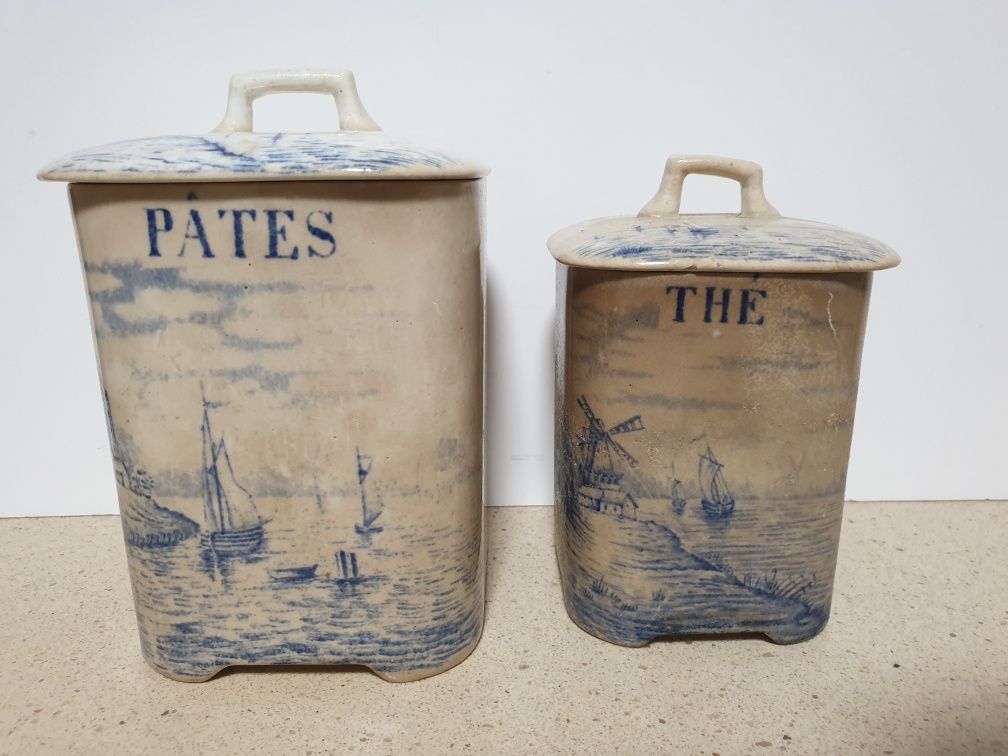 Cinjunto de antigos potes para paté e chá  franceses em porcelana