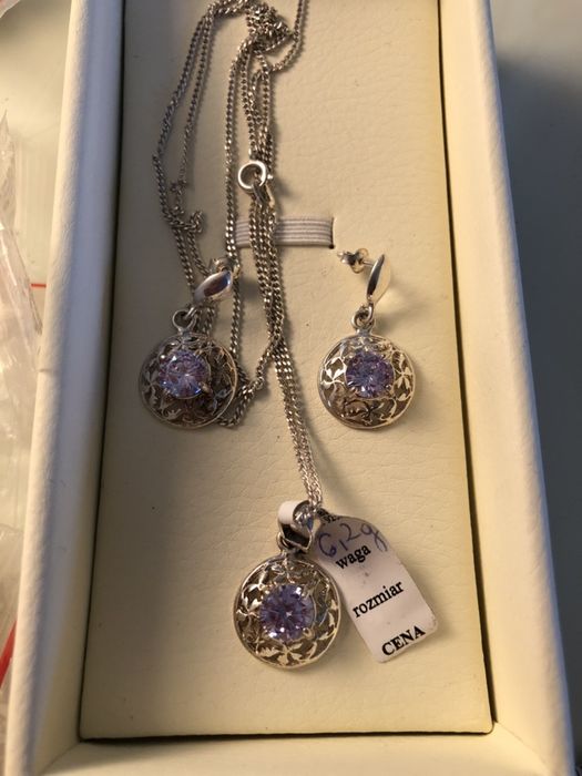Komplet srebro 925 naszyjnik i kolczyki ametyst