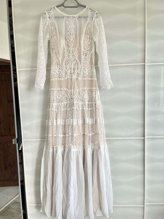 Suknia ślubna retro boho koronki nude rozmiar 38/40