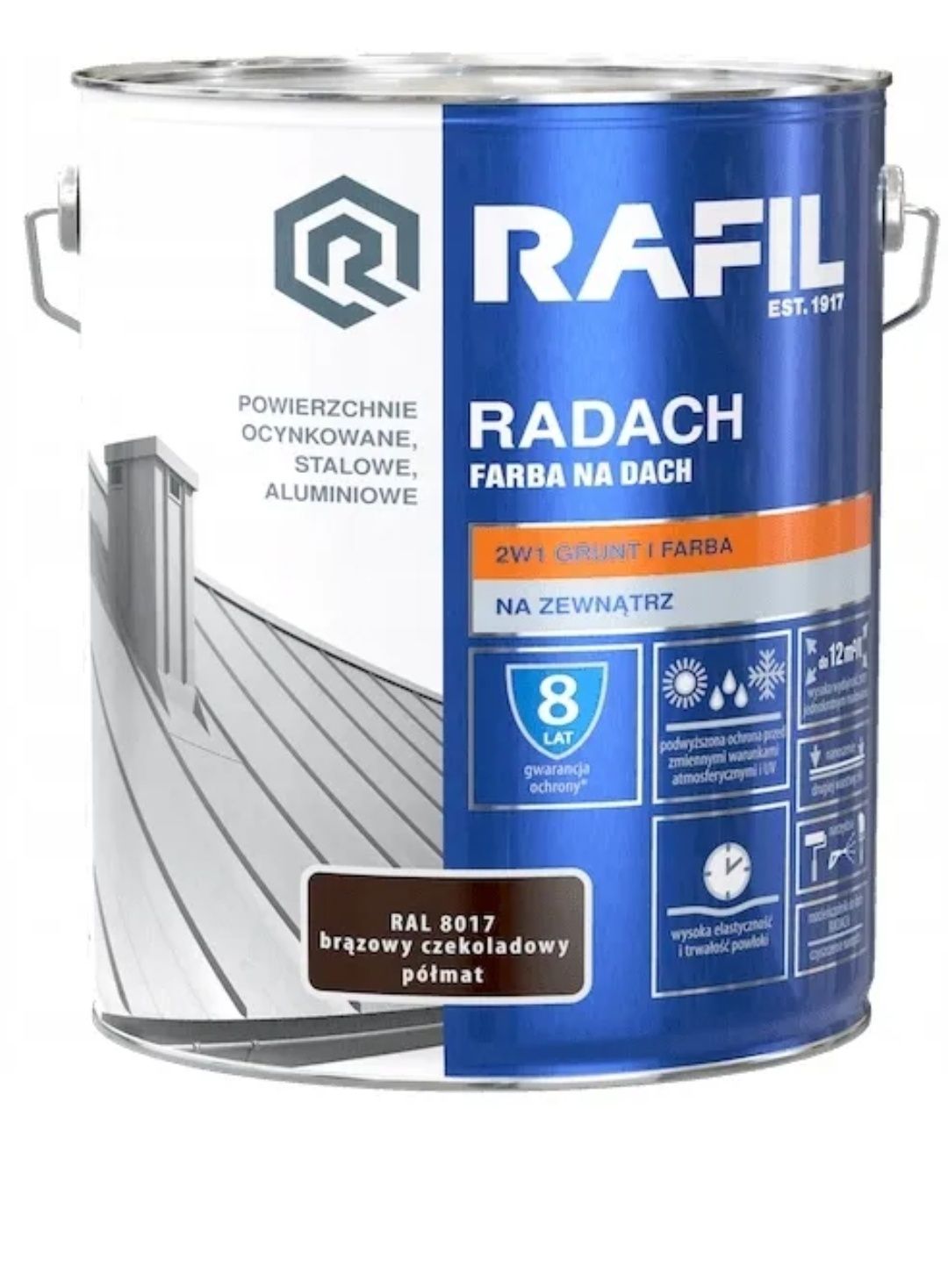 Farba na dach RAFIL Radach 10L Brązowy Czekoladowy RAL 8017 Półmat