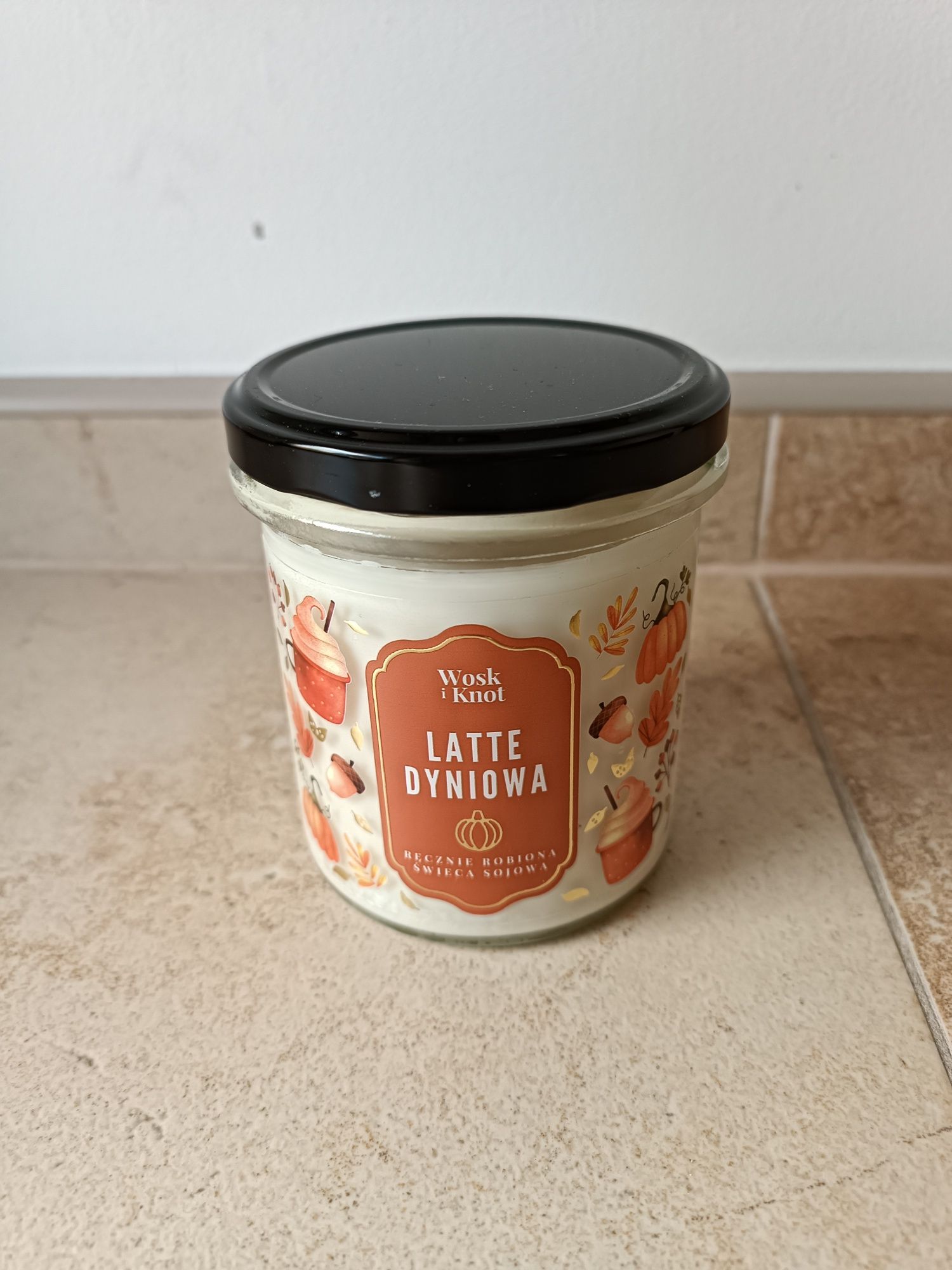 Świeca sojowa Latte Dyniowa, Wosk i Knot, ręcznie robiona, 300 ml