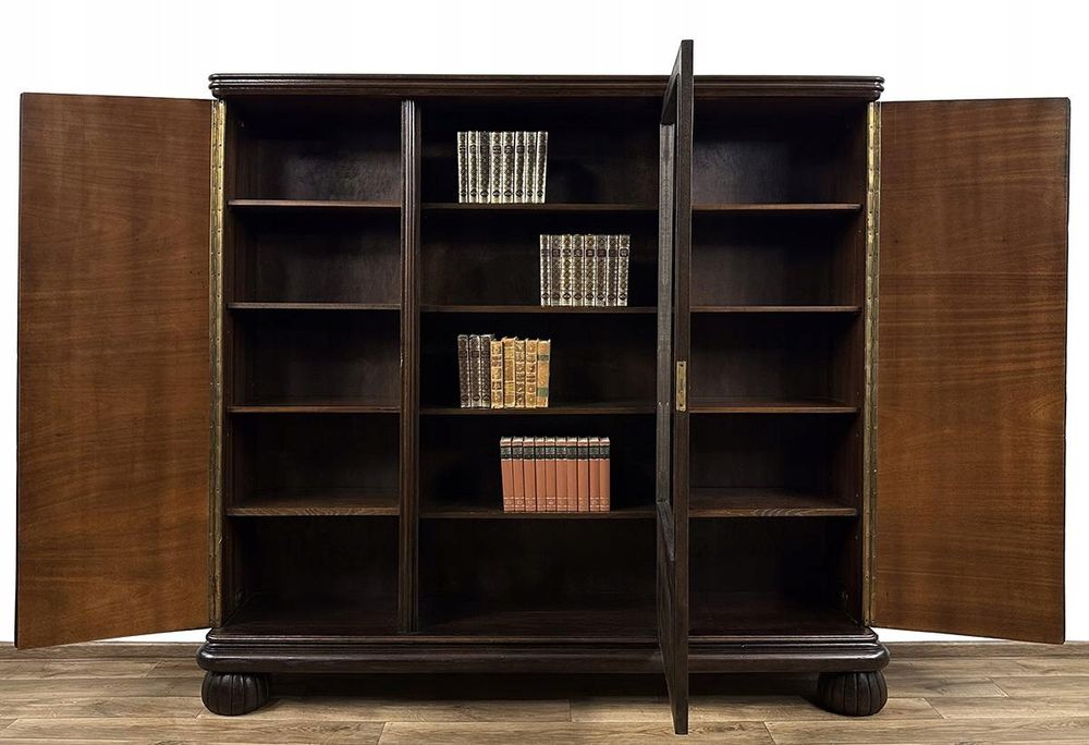 BIBLIOTEKA 3-drzwiowa faliste DRZWI antyk WITRYNA SZAFA rzeźbiona