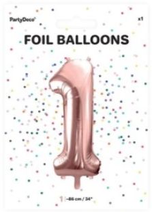 Balon foliowy na hel powietrze cyfra 1 różowo złoty 86 cm
