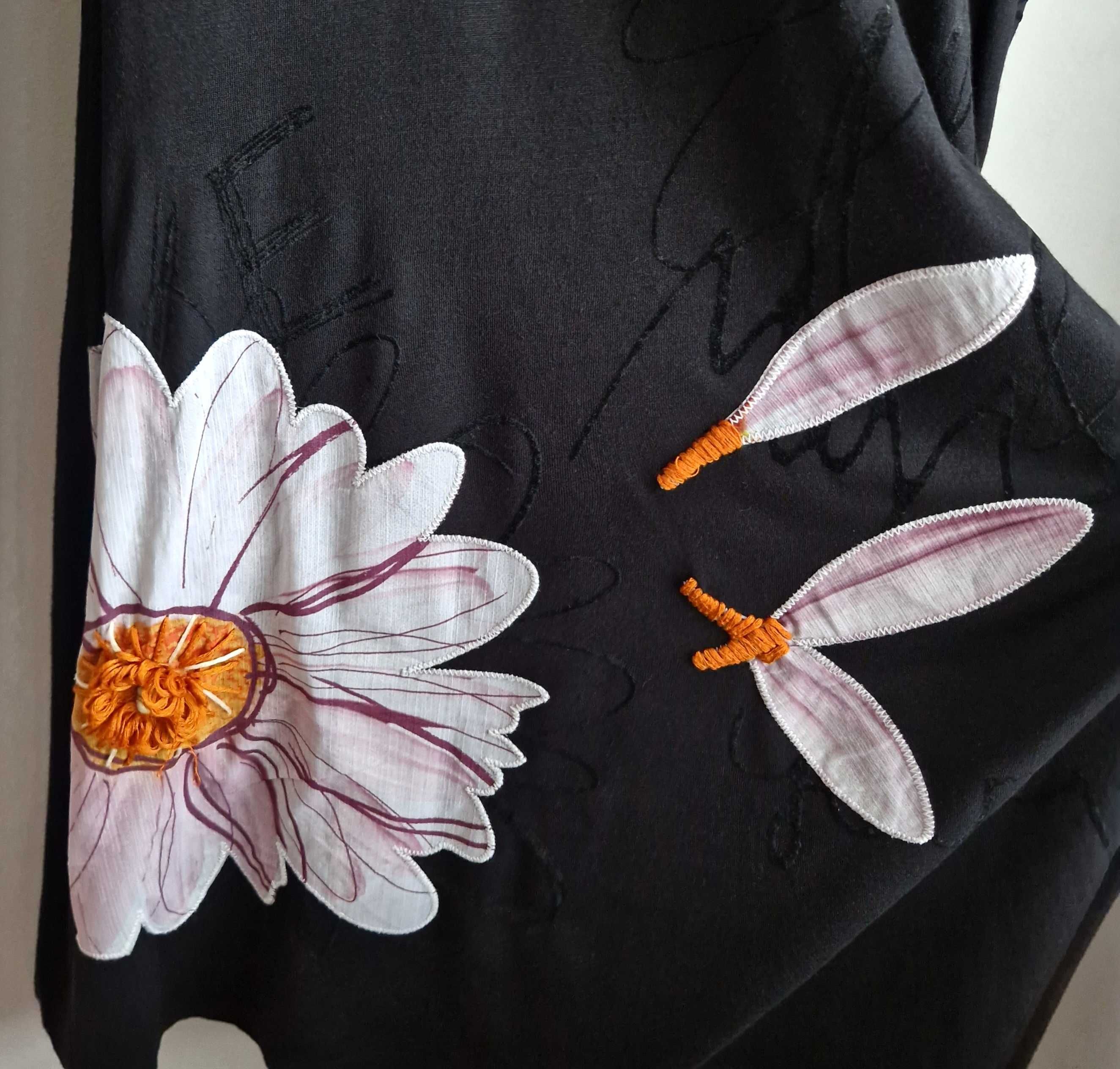 Sukienka czarna kwiat boho 3D DESIGUAL 36 S