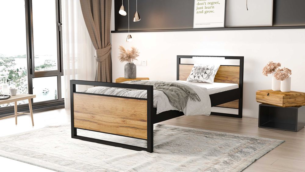 Łóżko Młodzieżowe 200/90 Z MATERACEM LOFT INDUSTRIAL oświetlenie LED