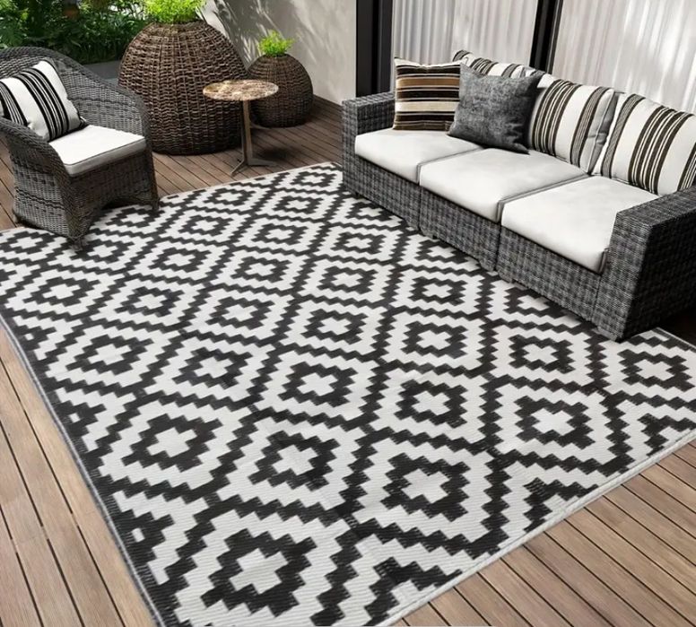 Mata dywan zewnetrzny wodoodporny bialo-czarny xxl