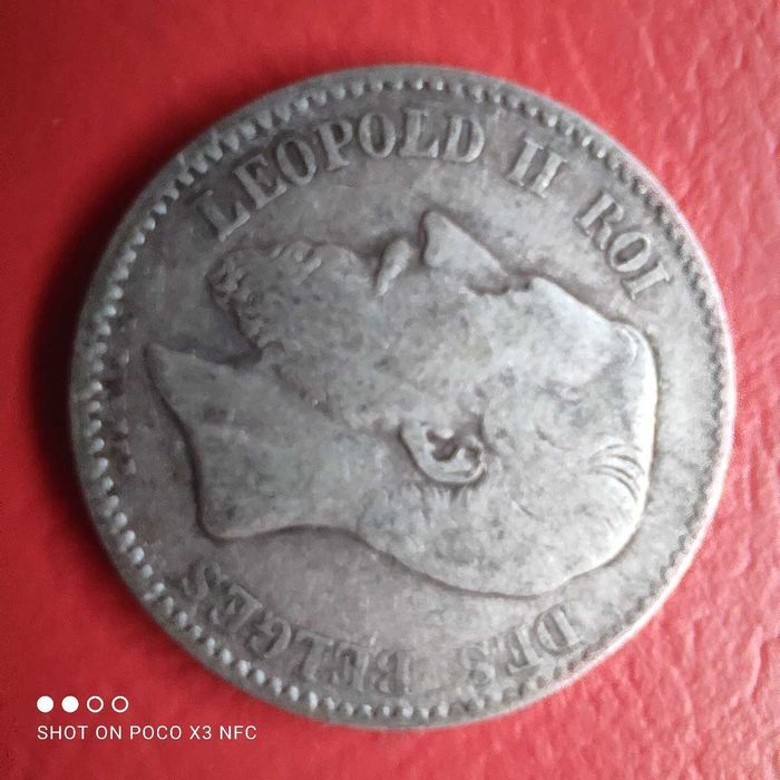 Moneta srebrna Belgia 1 frank 1886 stara srebro ag