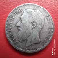 Moneta srebrna Belgia 1 frank 1886 stara srebro ag